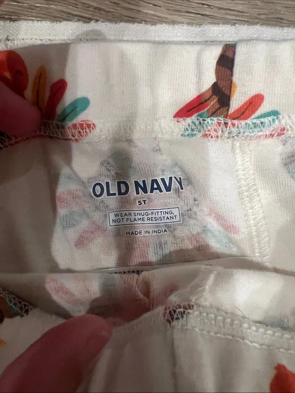 Old Navy Cream Long-Sleeve Kids Pajama Set with Colorful Turkey Print Worn Once!